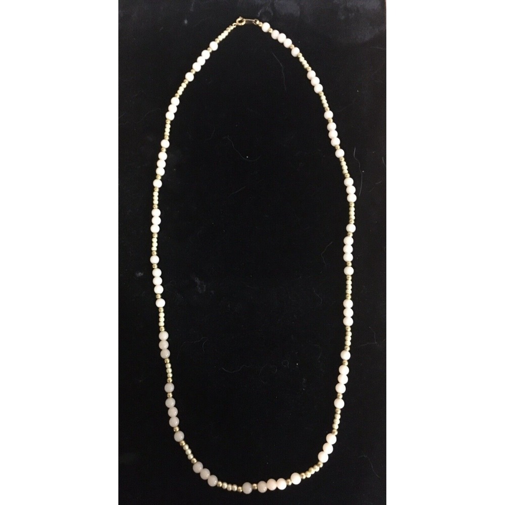 Vintage SIGNED TRIFARI BABY PINK Gold Tone and White Beaded 23" Necklace